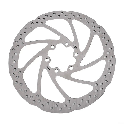 Heavy Duty Mechanical Disc Brake Pair For Ebikes And Folding Bikes Featuring 160mm Front Rear Aluminum Rotors Built Tough, aluminum rotor viewed front, 180mm size.