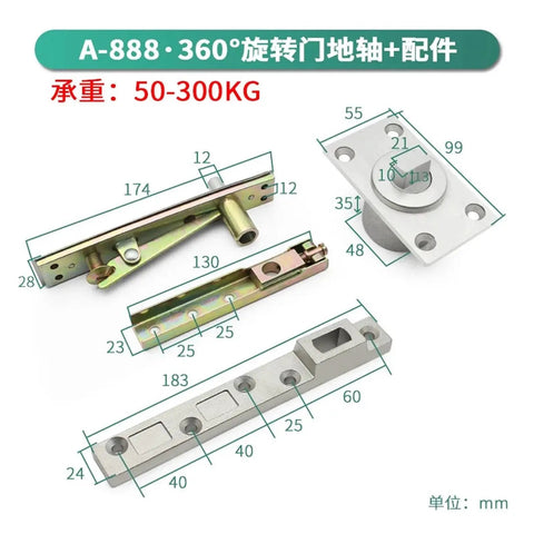 360 Degree Revolving Axis Door Floor Spring For Wooden Doors Hidden Hinge Hardware dimensions diagram
