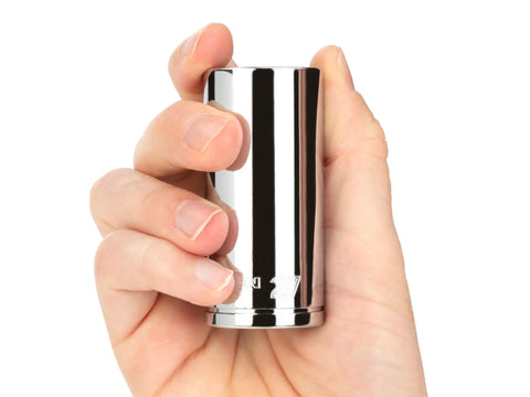Hand holding a single piece from Deep 12 Point One Half Inch Drive Socket Set, 29 Piece, 10mm To 38mm, Deep Sockets For Hex And Square Fasteners