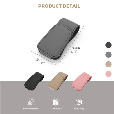 Keep Your Dash Clean With This Beefy Magnetic Leather Sunglass Holder Snapping Tight On Visors Grabbing Shades Cards And Cash Secure So Your Ride Stays Fresh Forever - gray microfiber leather clip measuring 9.5cm by 4.5cm.