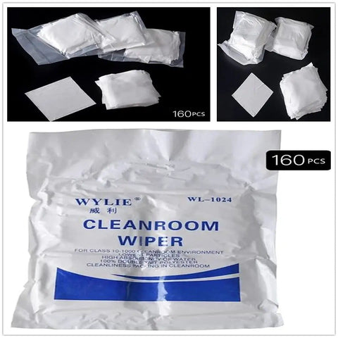 160-piece pack of cleanroom wipers shown from different angles, ideal for UV Light Curing Solder Mask Ink For BGA PCB Soldering