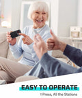 Bluetooth AM FM Portable Radio With Dual Speakers being operated, highlighting ease of use in a home setting.