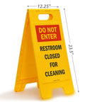 Do Not Enter Restroom Closed For Cleaning Two Sided Folding Floor Sign Plastic Heavy Duty Durable 25 By 12 Inches Red Black Yellow High Visibility Double Sided For Busy Hallways And Maintenance Areas, yellow plastic sign
