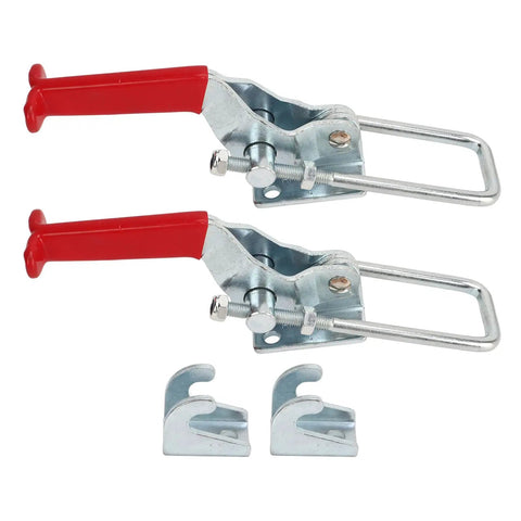 Heavy Duty U Toggle Clamps 2 Pack, 2000 Lb Capacity, Self Locking Zinc Plated Cold Rolled Steel with red handles and base plates