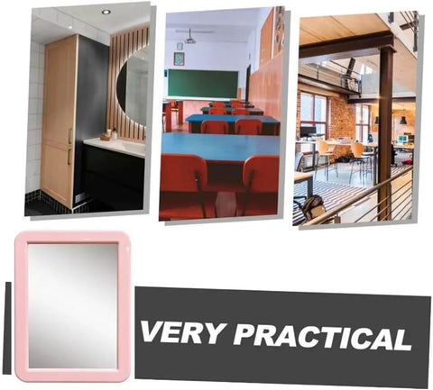 Magnetic Locker Mirror 5x7 Inches Real Glass With Strong Magnetic Backing Pink Small Mirror For School Lockers Bathroom Office Workshop Desk Or Cabinet and various room settings