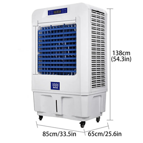 No Fuss Portable Evaporative Air Cooler, 3 Speed Swamp Cooler With Digital Timer And Deep Water Fill Tank, compact design with blue cooling vents.
