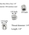 Sturdy 25 Pack 1/4-20 Hex Socket Grub Screws Set In 304 Stainless Steel, Full Thread, Cone Point, Deep Threads, Corrosion Resistant.