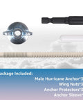 Heavy Duty Hurricane Anchor Kit Set For Fixing Shutter Panels Storm Panels And Sliding Glass Doors Plywood Compatible Includes Driving Tool 30 Sets Of 1/4-20 By 2-1/4 Inch Male Anchors Wingnuts And Protectors components shown