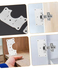 5 Piece Cabinet Hinge Plates Repair Kit for Kitchen Cabinets, durable silver design, easy install for stable door support