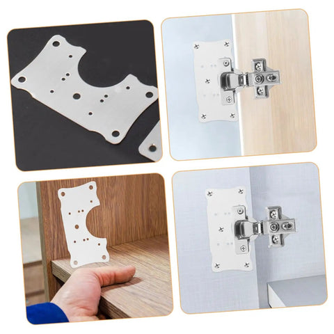 5 Piece Cabinet Hinge Plates Repair Kit for Kitchen Cabinets, durable silver design, easy install for stable door support