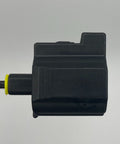 Side view of DigiAutoPart brake fluid level sensor connector wiring harness, black plastic housing with yellow seal.