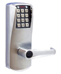 Heavy Duty Electric Pro Door Lock With Slick Satin Chrome Lever Handle And Reliable 12 Button Keypad Code Entry System for secure access.