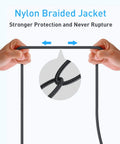 Hands demonstrating the durability of the nylon braided jacket on the Ultra Long 10FT USB 3.0 Extension Cable Type A Male To Female.