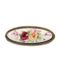 Close-up of Ceramic Cabinet Handles Antique Brass Pulls Vintage Drawer Knobs with a flower motif, for furniture hardware use.