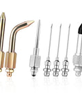 Lyreh 7pc grease gun accessory kit with brass straight and elbow nozzles, three needle tips, adapters and coupler