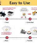 Instruction steps for Tru Light Heat Transfer Paper For Inkjet And Laser Printers 8.5x11 Sheets 20 For Light Fabrics