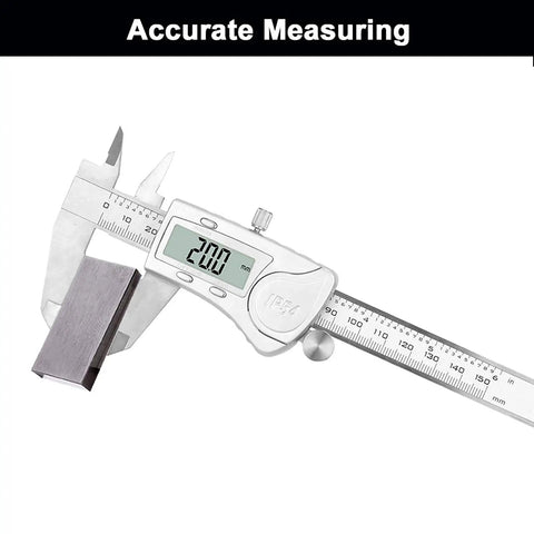 Digital Caliper Measuring Tool 6 Inch Stainless Steel IP54 Waterproof Electronic Caliper with Large LCD Display shown.