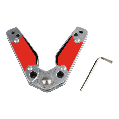 Heavy Duty Magnetic Welding Positioner Fixture With Adjustable Angles For Secure Metalwork, features a V-shaped design with red panels.