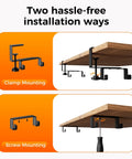 38 Inch Under Desk Cable Management Tray showing clamp and screw mount installation methods for office and home use