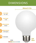 Dimmable LED Edison Globe Light Bulbs 2700K Warm White, 5W (40W Equivalent), G25 Milky Glass Filament Bulbs dimensions display