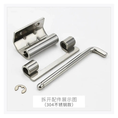 Hidden Cabinet Hinge Set For Frameless Cabinets Detachable Bolt Hole Welding Hinge displayed in stainless steel
