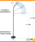 Diagram of Gooseneck LED Floor Lamp For Office Reading And Bedrooms Non Glare Eye Safe Lighting 600 Lumens From 3 Watt LED Energy Saver