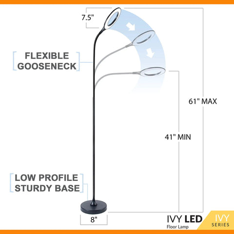 Diagram of Gooseneck LED Floor Lamp For Office Reading And Bedrooms Non Glare Eye Safe Lighting 600 Lumens From 3 Watt LED Energy Saver