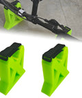 Rock Solid Portable Bike Repair Stand For Electric, Mountain And Road Bikes, showing bright green heavy-duty clamps for stability