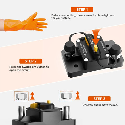 Installation guide for 250A DC Circuit Breaker For LiFePO4 Batteries No Hassle Install Auto Marine And Solar Power Protection.