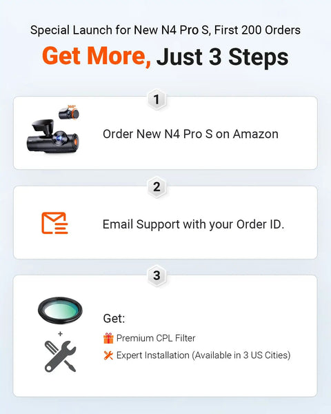 Special launch steps for N4 Pro S with product image, order details, and installation offers.
