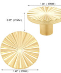 Set Of 6 Brushed Gold Zinc Alloy Cabinet Knobs And Pulls For Kitchen Cupboards Dressers And Drawers, close-up view, measurements shown.