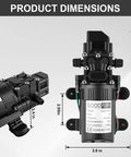 Heavy Duty 12 Volt Dc Diaphragm Water Pump With Hose Clamps For Rv Camper Marine And Utility Work dimensions and specifications shown.