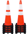 28 Inch Orange PVC Traffic Cones Eight Pack With Heavy Duty Black Bases And Reflective Collars For Parking Lots Driveways And Road Safety