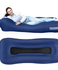 Inflatable Lounger Couch Air Sofa Hammock No Pump Needed 20 Second Inflation Waterproof Beach Chair with relaxed woman