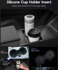 Tesla Model Y Juniper Center Console Organizer Tray 2025 2026 with silicone cup holder insert detail