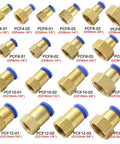 Top Shelf Quick Connect Pneumatic Fittings Push In Air Tubing Couplers assortment with various sizes and brass material.