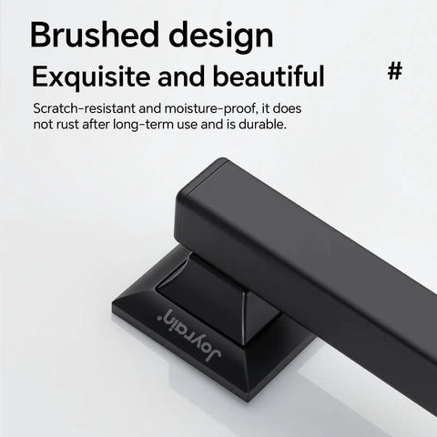 Rock Solid Matte Black Square Grab Bar for Bathroom, 24 Inch Stainless Steel Safety Rail, close-up of brushed design.