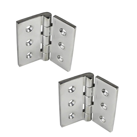 Beefed-Up 4 Inch Stainless Steel Folding Butt Hinges, 2-4 Pack, 6-Hole, Marine Grade Cast Stainless shown open