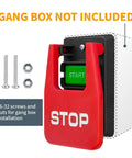 Top Shelf Dual Voltage Paddle Switch Kit With Mounting Bolts, red emergency stop paddle switch with mounting screws.