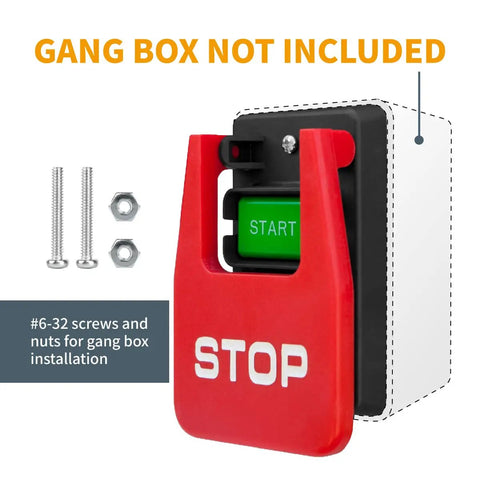 Top Shelf Dual Voltage Paddle Switch Kit With Mounting Bolts, red emergency stop paddle switch with mounting screws.