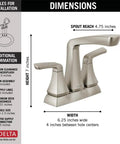 Dimensions of Vesna Centerset Bathroom Faucet Brushed Nickel Finish For 4 Inch 3 Hole Sinks Includes Pop Up Drain Assembly And Worry Free Drain Catch SpotShield No Fuss Sink Upgrade