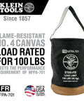 Flame-Resistant Canvas Tool Bucket, Heavy-Duty No 4 Canvas With Leather-Reinforced Handle, Double-Riveted Bottom, 100-Pound Load Rated