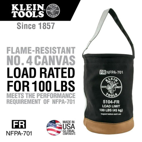 Flame-Resistant Canvas Tool Bucket, Heavy-Duty No 4 Canvas With Leather-Reinforced Handle, Double-Riveted Bottom, 100-Pound Load Rated