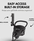 Three Wheel Golf Push Cart With Rock Solid Stability On Any Terrain Heavy Duty Stabilizer Rods Smooth Push And One Touch Braking For Effortless Control On Hills And Rough Fairways Black And Blue built-in storage, umbrella holder, scorecard and tee holder