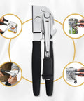 Heavy Duty Manual Can Opener With Rubber Coated Long Handles, Commercial Grade Squeeze And Crank Can Opener For Kitchen