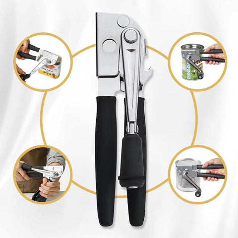 Heavy Duty Manual Can Opener With Rubber Coated Long Handles, Commercial Grade Squeeze And Crank Can Opener For Kitchen