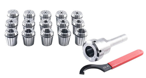 Fifteen Piece ER40 Precision Collet Set With R8 Bridgeport Shank Holder And Wrench For Milling And Drilling, shown with wrench