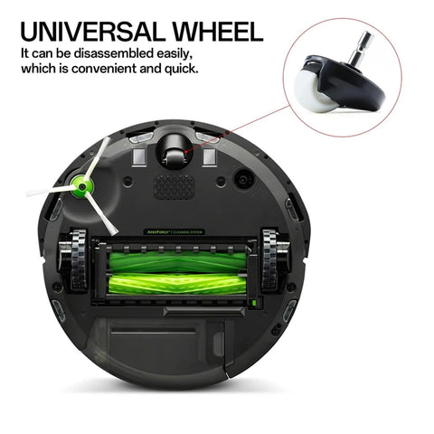 Front wheel caster assembly for Roomba vacuum, black housing with white wheel; 2-pack; compatible with Roomba 500–900 series