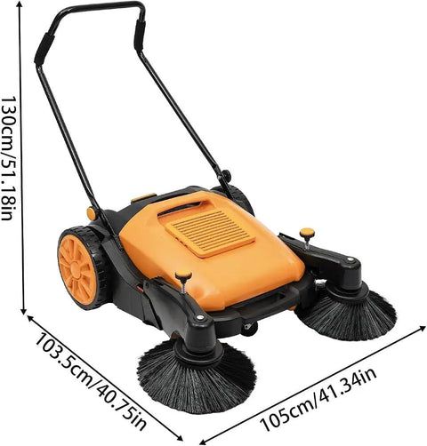 41.34 Inch Heavy Duty Manual Floor Sweeper With 14.53 Gal Dustbin For Outdoor Patios Driveways High Efficiency Hand Push Brush Sweeping Tool