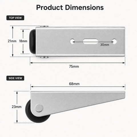 Built Tough Vertical Track Roller Wheels With Quiet Rubber Casters For Sliding Barn Doors And Cabinets 110 Lb Bottom Support Kit dimensions top and side view